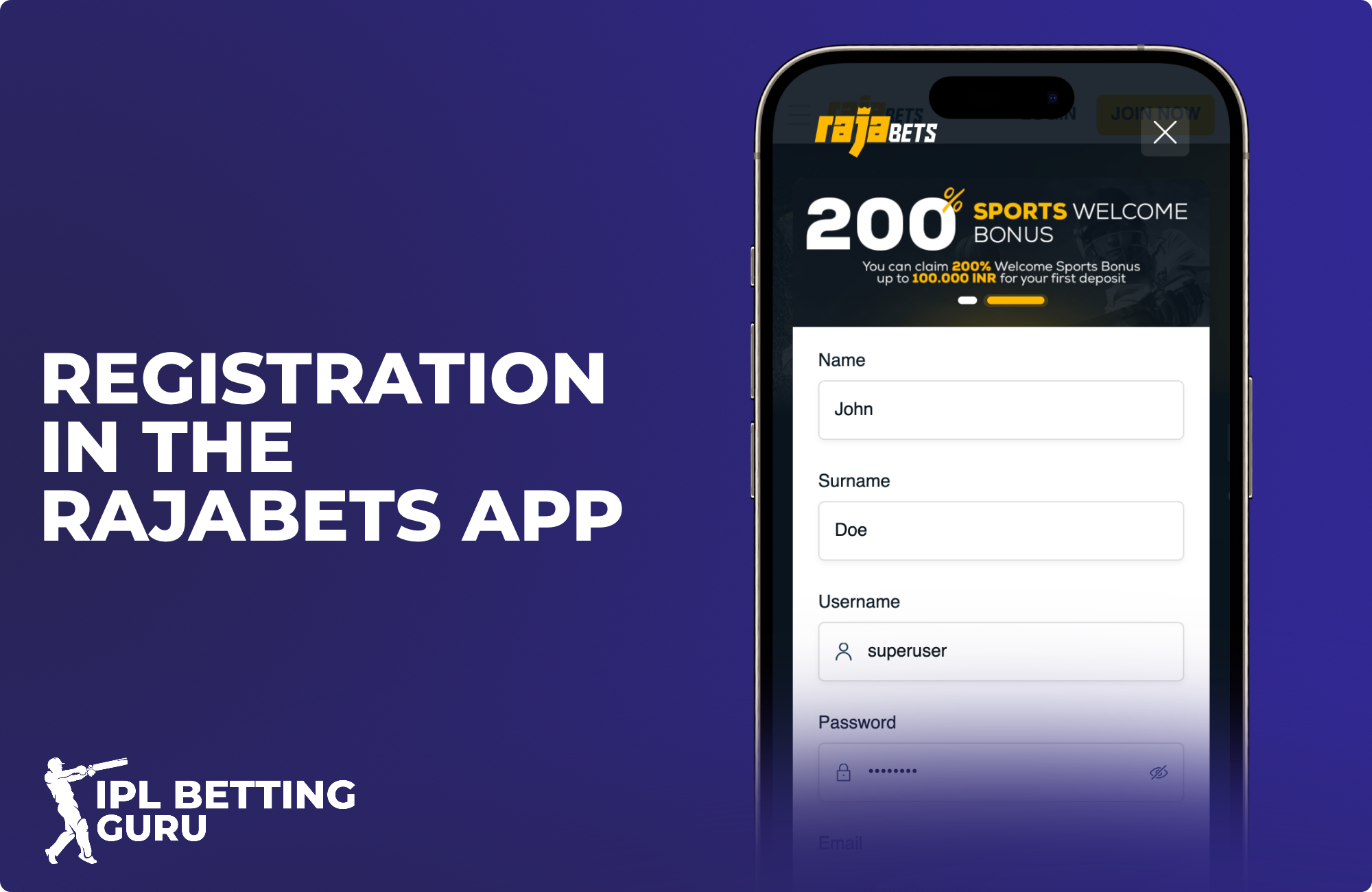 Registration in Rajabets mobile application