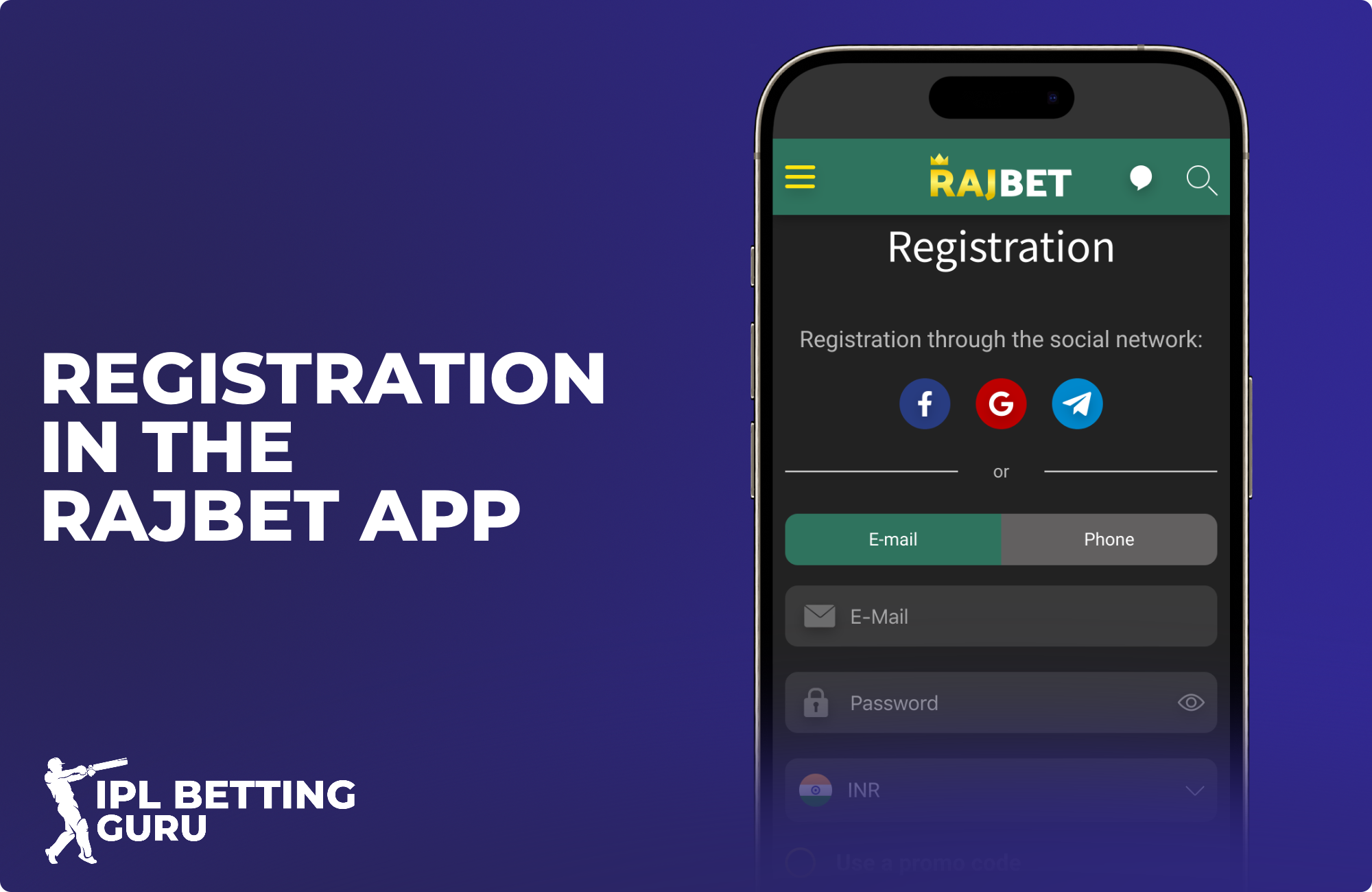 Registration in the Rajbet mobile application